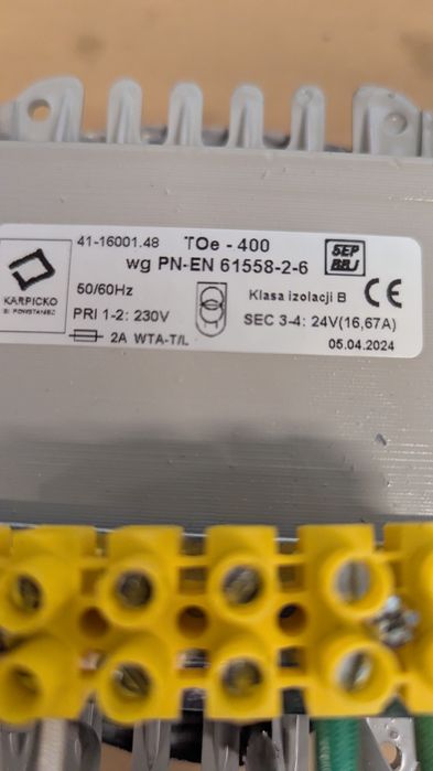 Transformator bezpieczeństwa TOe-400 230/24V