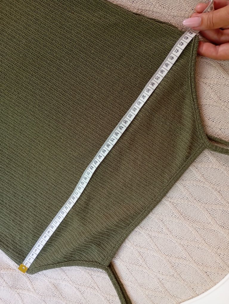 PRIMARK S-M obcisła sukienka midi w prążki khaki typu szydełkowa
