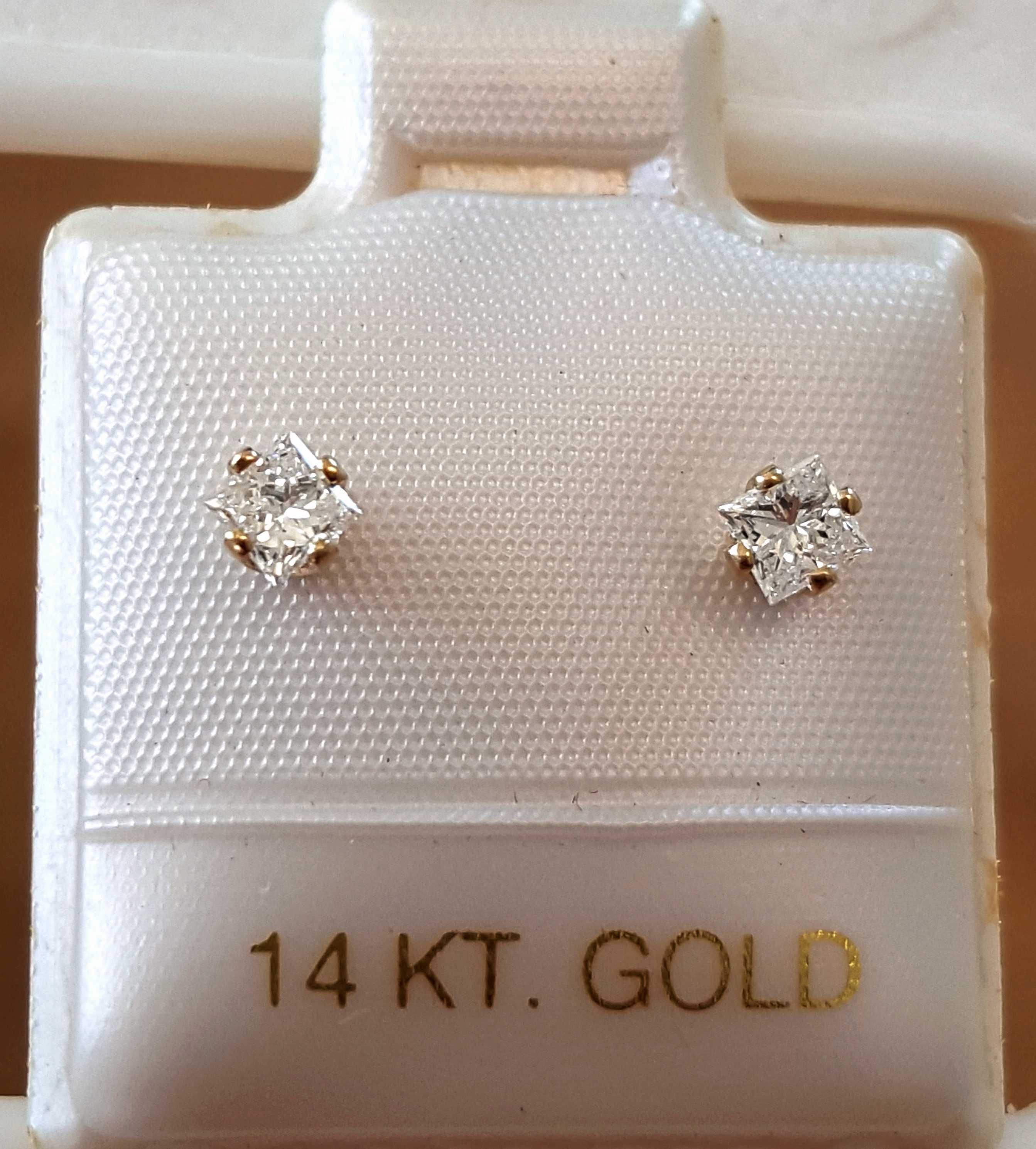 Złote 585 kolczyki sztyfty prawdziwe Princess diamenty 0.26ct PROMOCJA