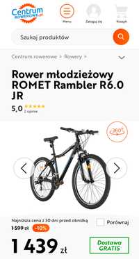 Rower MTB młodzież Romet Rambler R6.0 JR 26 cali Jak nowy