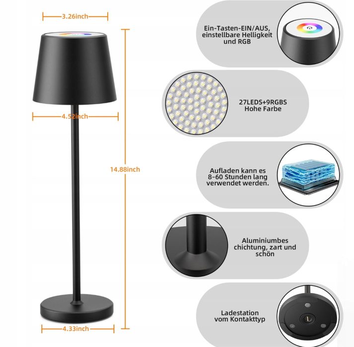 Qsky lampa lampki stołowa LED 2 sztuki akumulatorowa