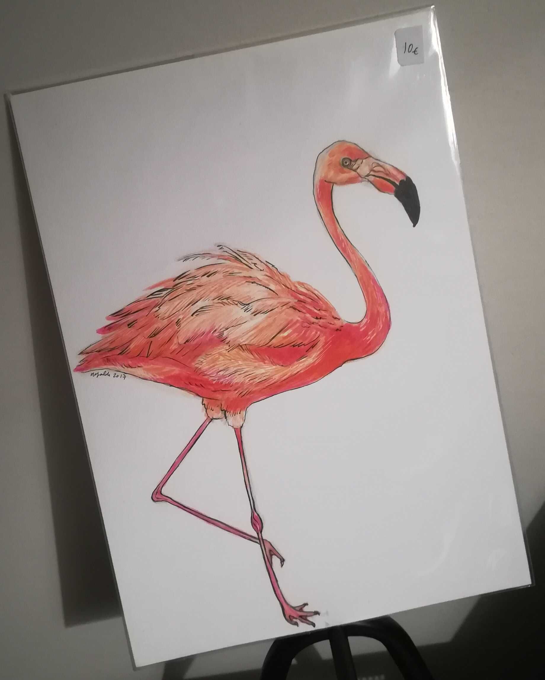 Ilustração desenho pintura original flamingo - NOVO