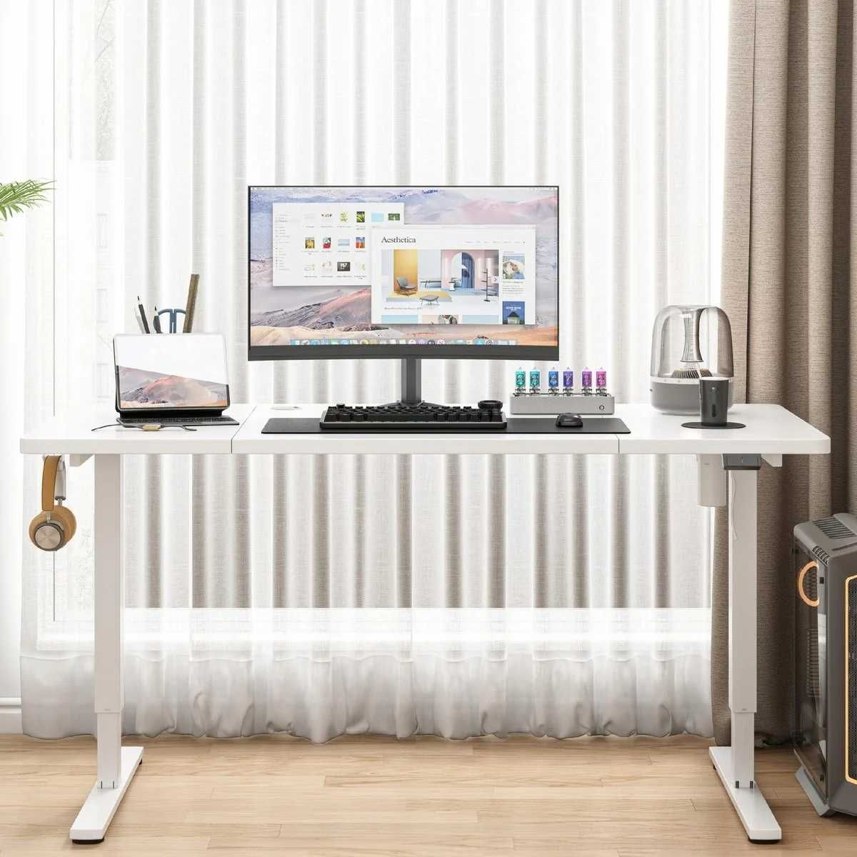 Biurko elektryczne regulowane 140x60 gamingowe do pracy nauki białe