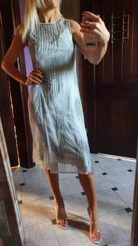 Asos śliczna sukienka midi zwiewna zdobiona cekiny frędzle S M
