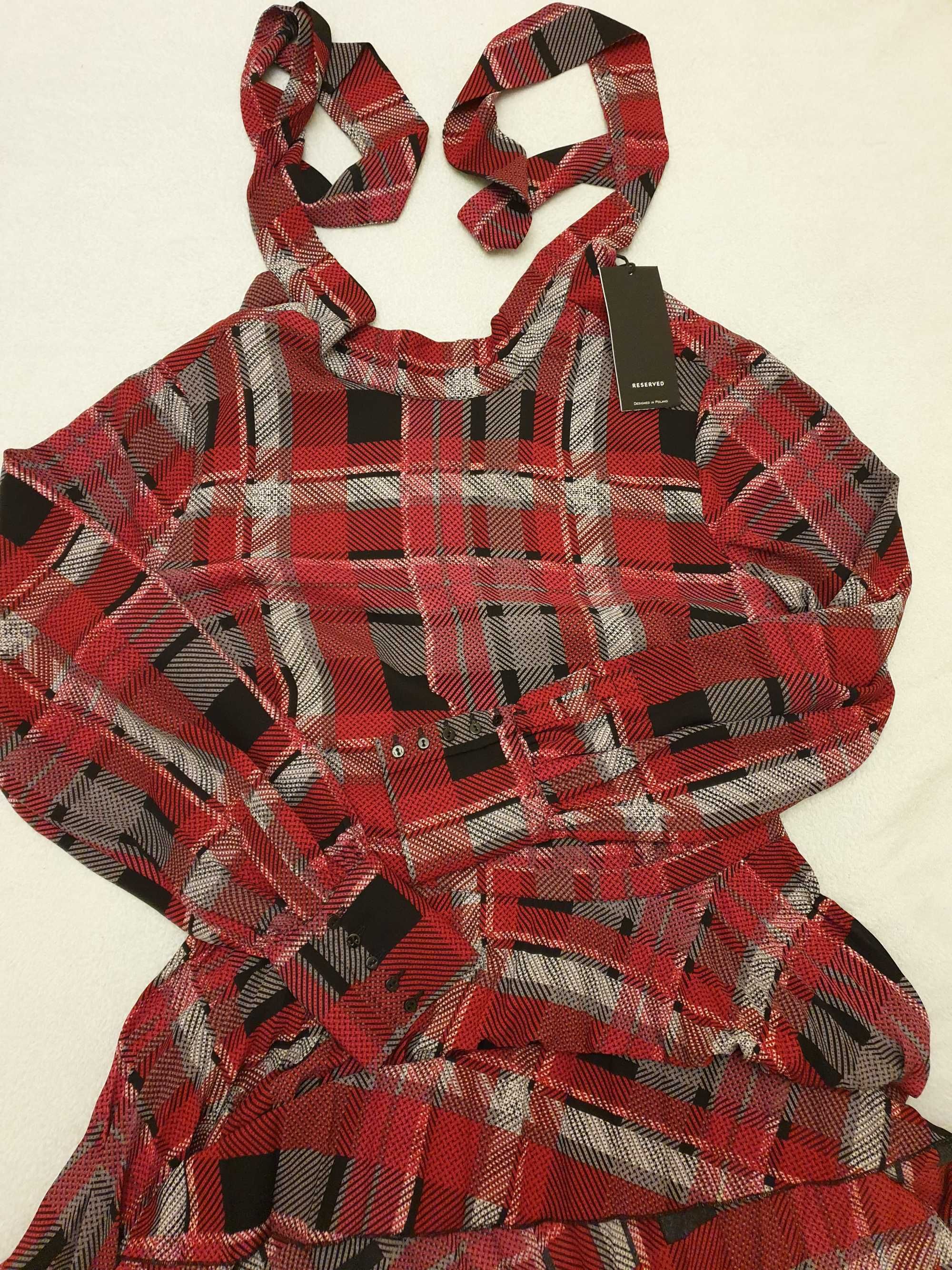 Sukienka plisowana, midi w kratkę, czerwona czarna, Reserved 38