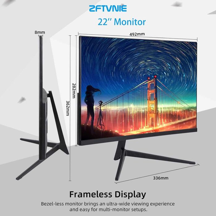 Monitor ZFTVNIE Full HD 21,5" 1920*,1080P IPS bezramkowy75 Hz VGA