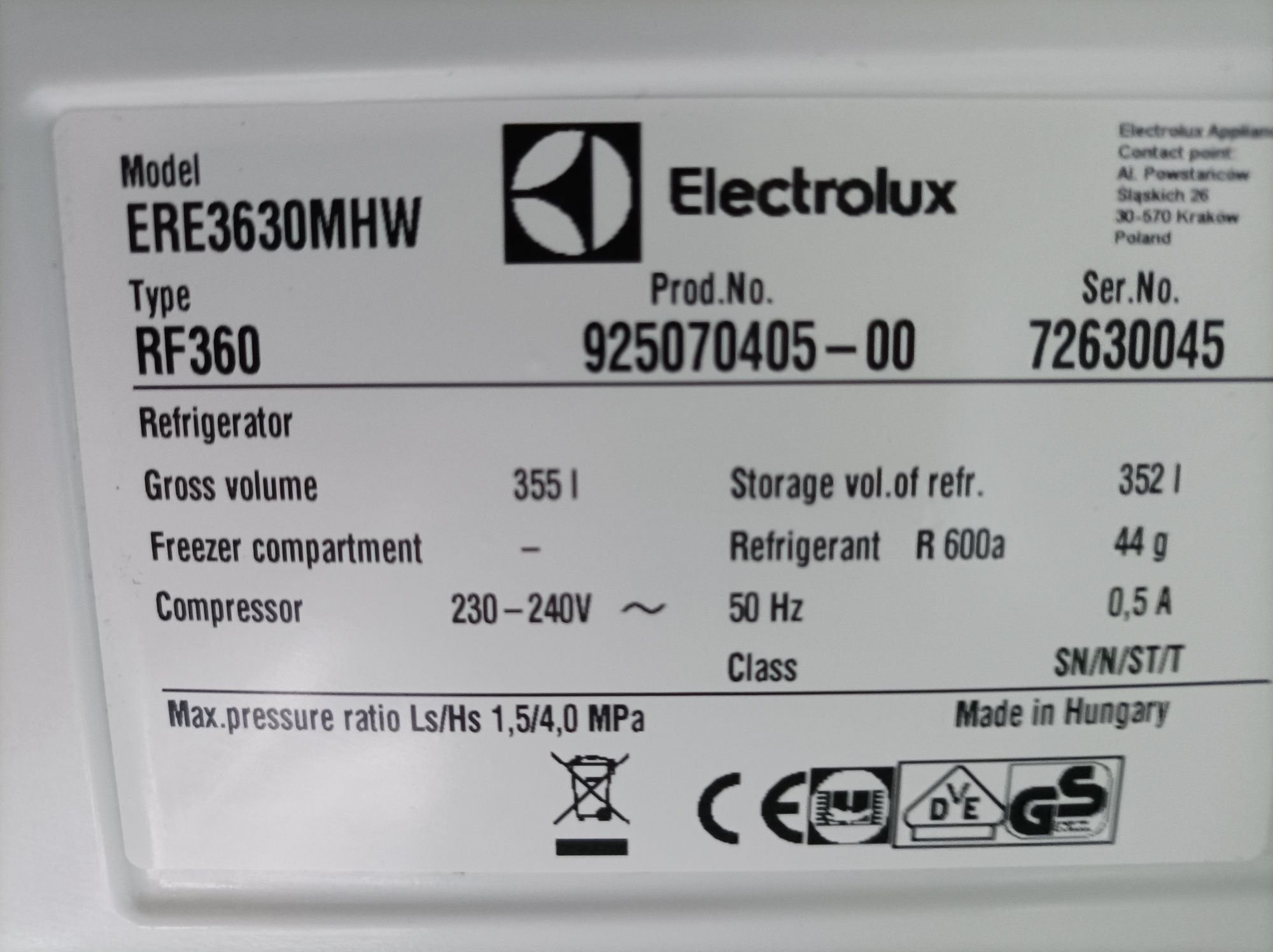 Холодильна камера Electrolux