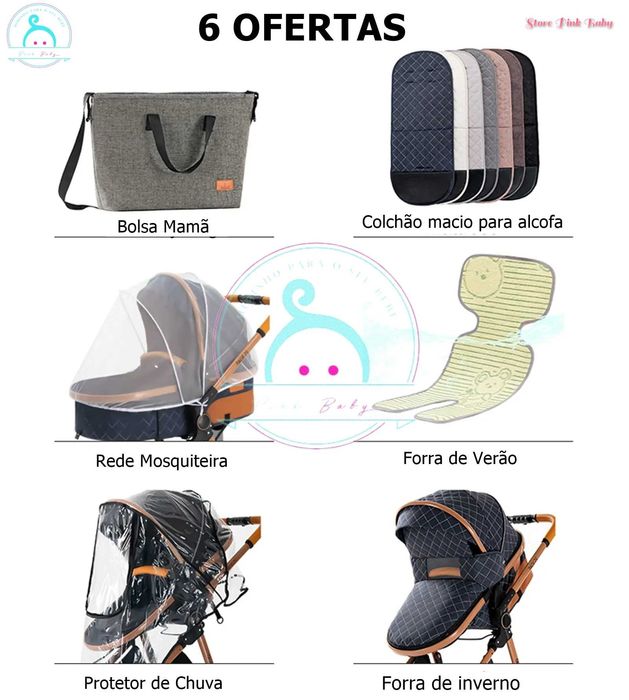 Carrinho bebé 3 em 1 PinkBaby Magic Gold - Com Base Isofix - Khaki