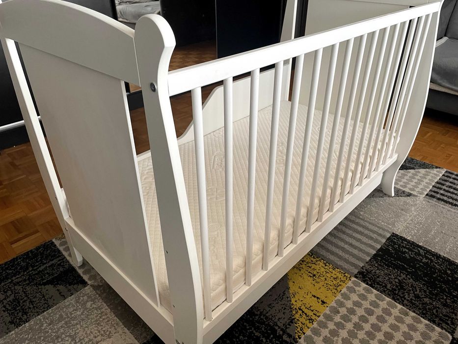 Łóżeczko 120×60 białe z szufladą + materac Rücken Tencel