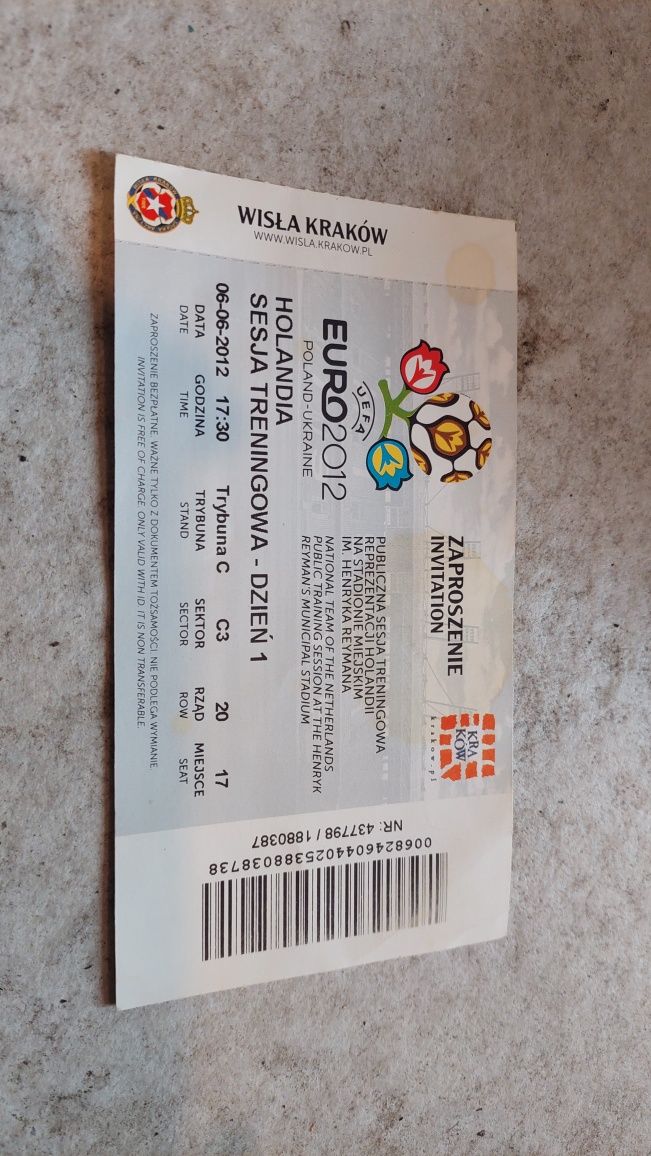 Bilet, zaproszenie na trening Holandii Euro 2012