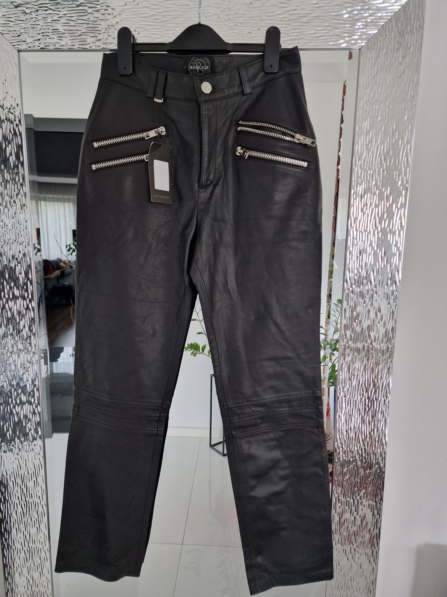 Spodnie slim fit skórzane Rage Age 36 skora naturalna Aster 1 motocykl