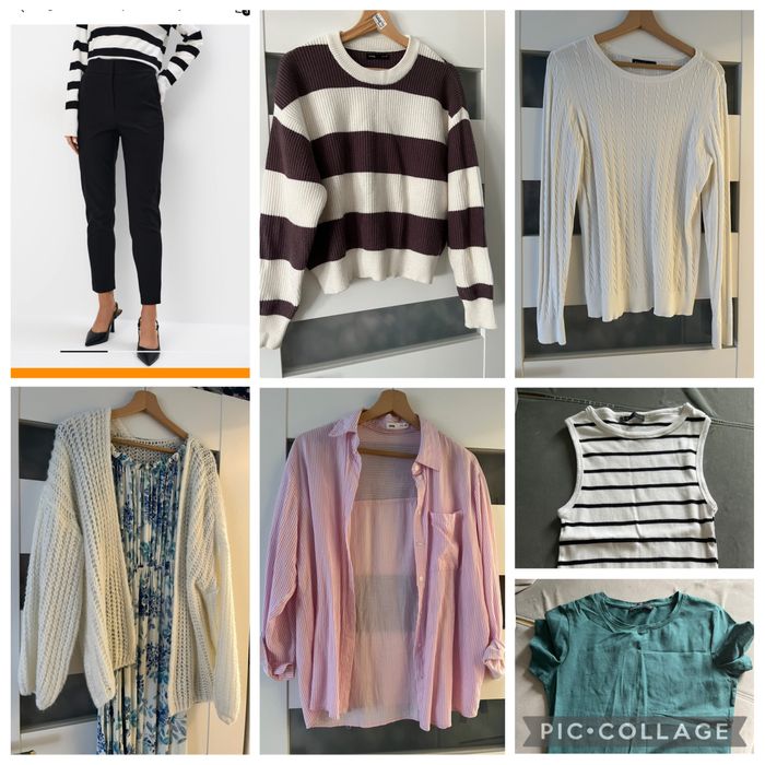 Wyprzedaż mohito, sinsay, sweterki, spodnie, koszula w paski, brąz