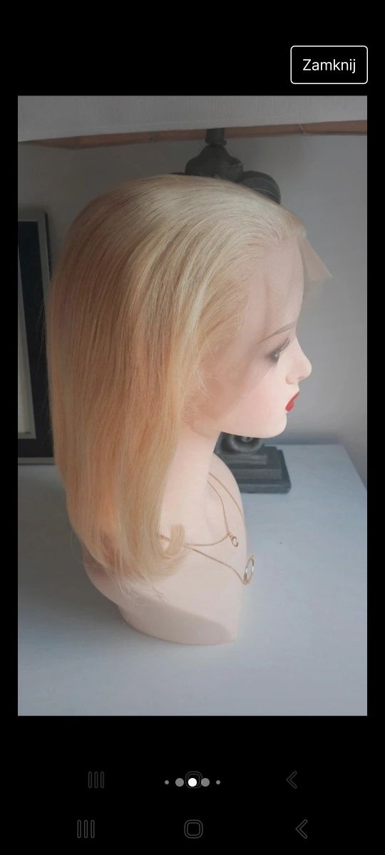 Peruk 100% ludzkie włosy na czepku  jasny blond bob siateczka