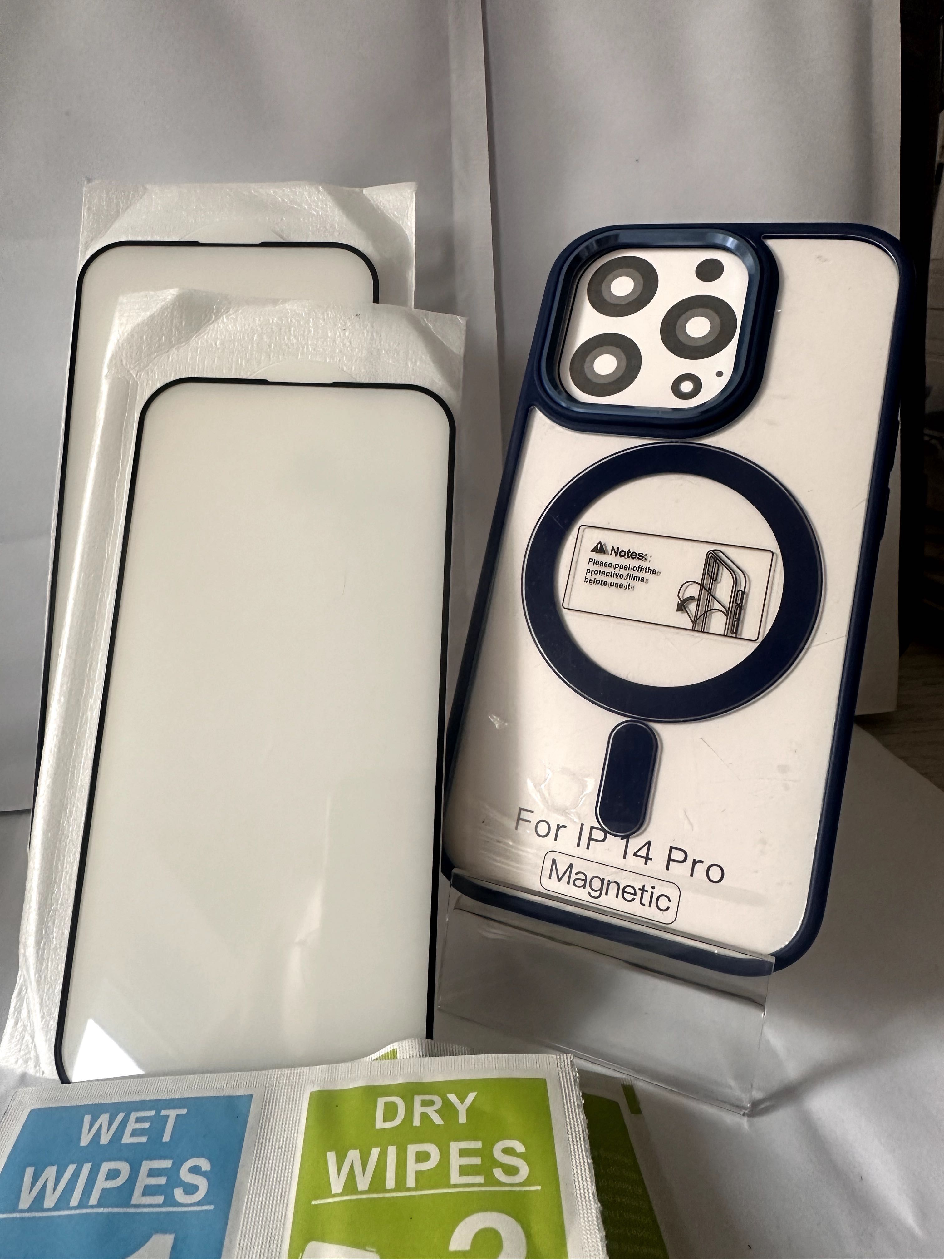 iPhone 14 pro 2 szt. szkieł real 5D. + etui z magasfe niebieskie