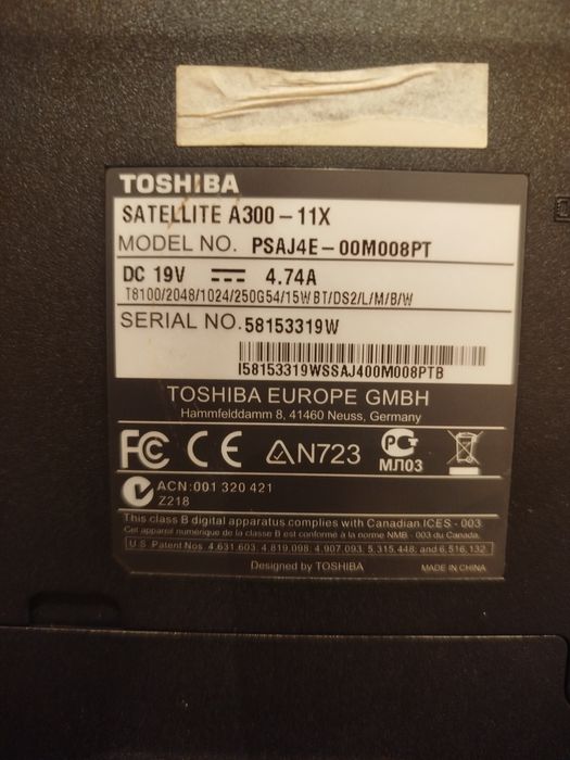 Portátil Toshiba A300
