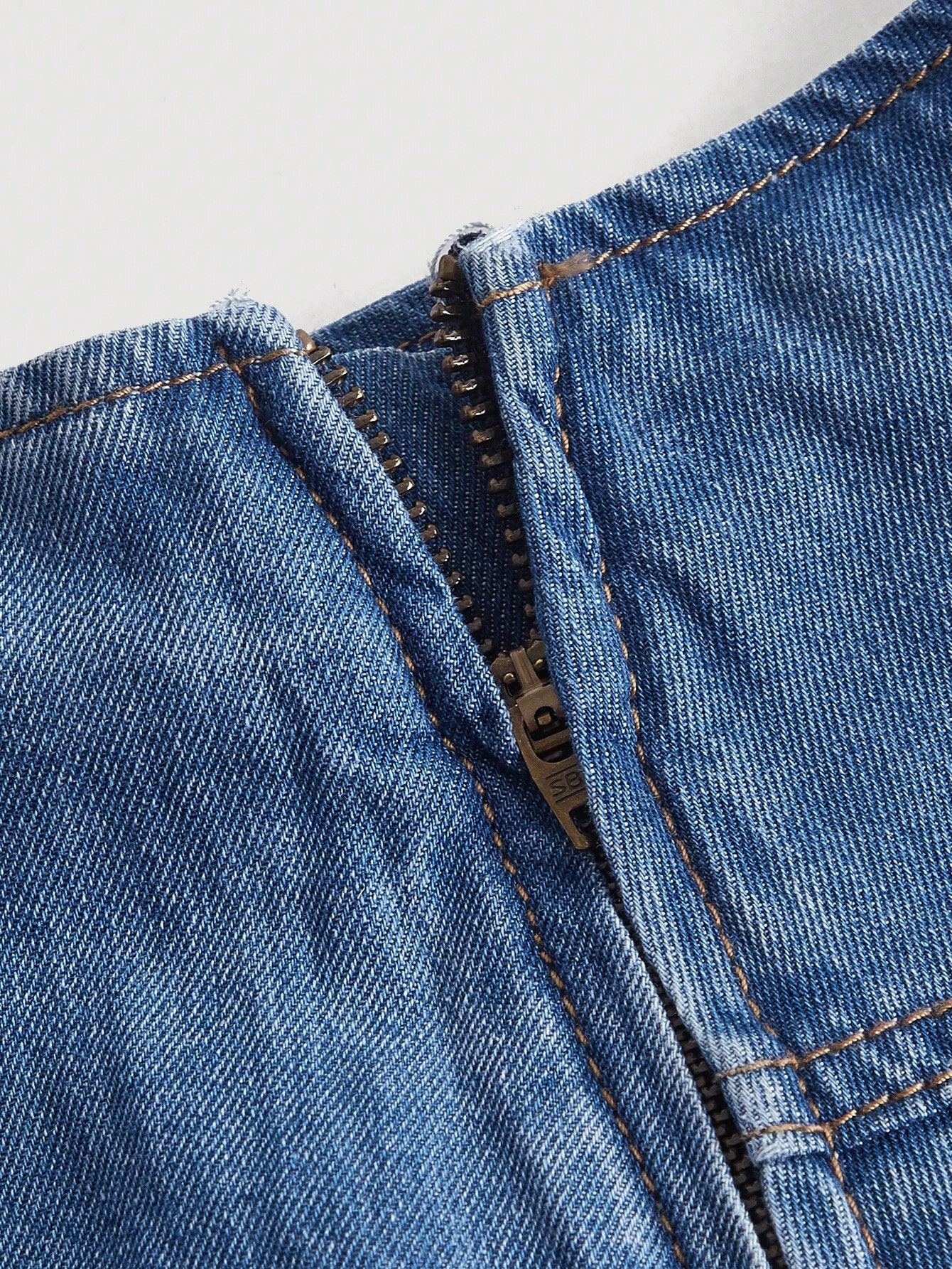 Spódniczka Jeansowa Mini Z Falbankami Niebieska Casual Shein 27