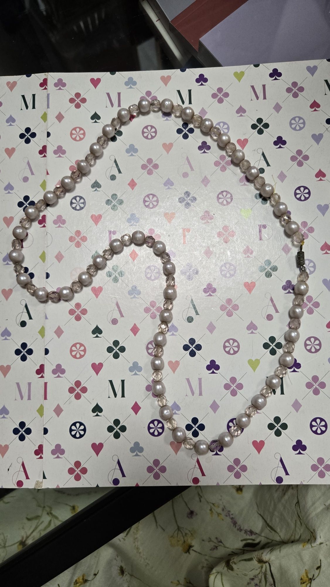 Naszyjnik vintage szklane kryształy i sztuczne perły