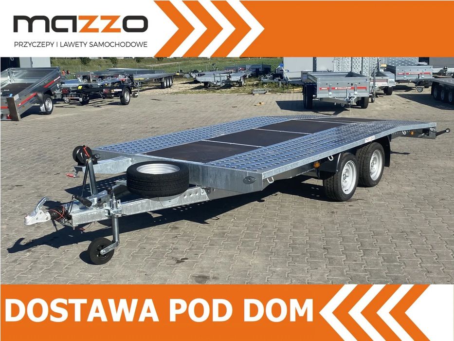 Niewiadów DOSTAWA! Laweta JUPITER wym. 450x210 Podłoga ze sklejki, najazdy, wciągarka, koło zapasowe! DMC 2700 kg Idealna do przewozu samochodów!  DMC 2700kg! R13C Koło zapasowe! Mocna i Solidna! Laweta raz łamana