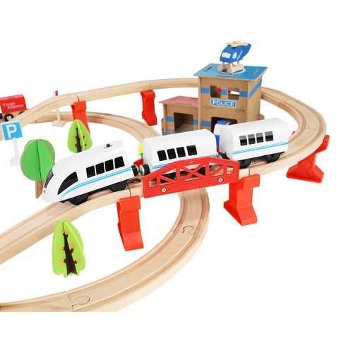 Дитяча іграшкова дерев'яна залізниця колія + дерев'яні машинки Kruzzel