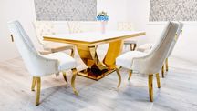 Jadalnia stół Valencia 200cm + 6 krzeseł HEAVEN creme + gold