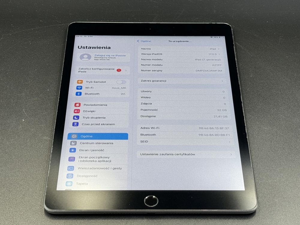 iPad 7. gen. 32GB (A2197) - WiFi - faktura VAT 23%