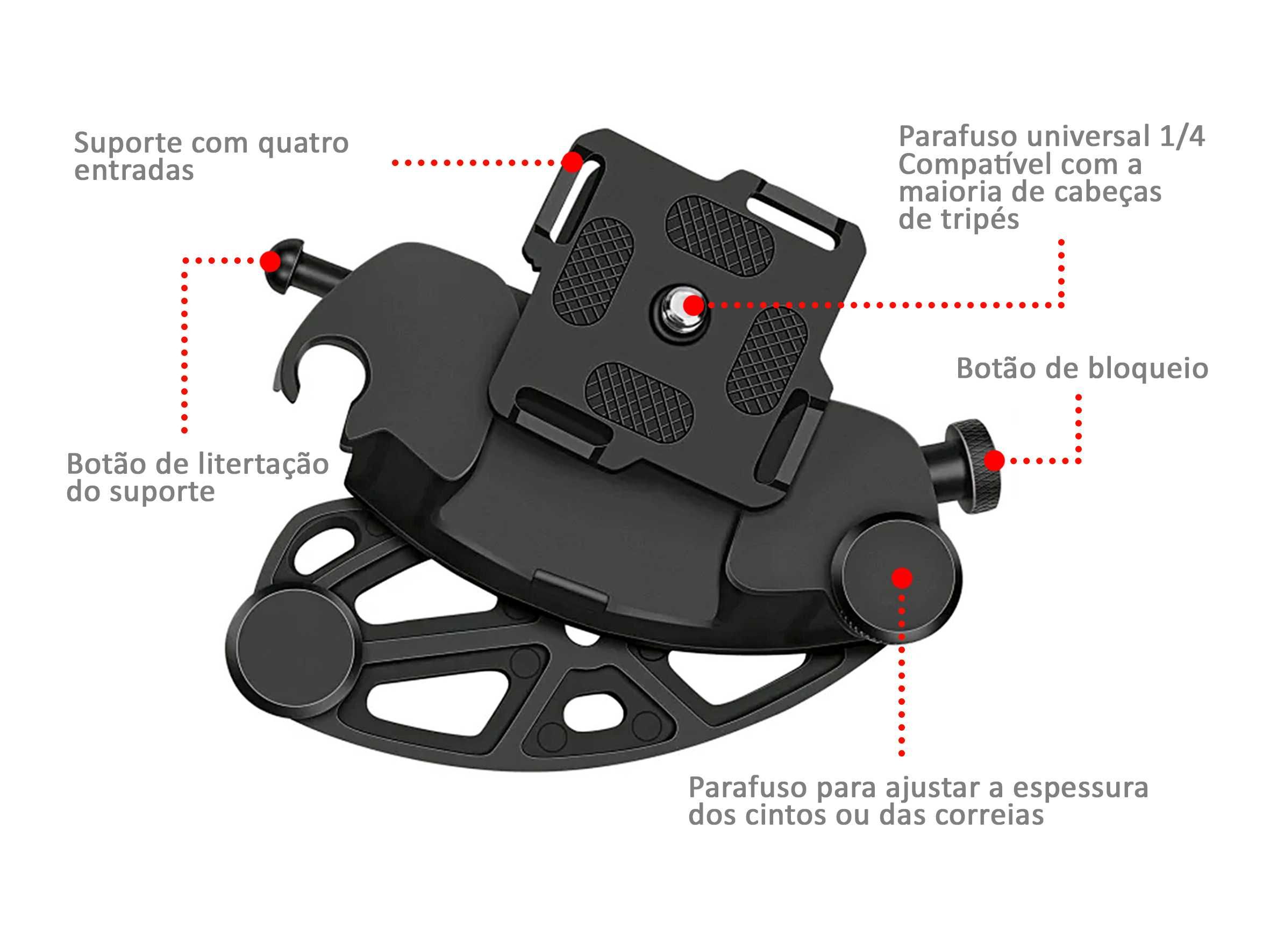 Clipe de suporte de encaixe para cinto e alça para máquina fotográfica