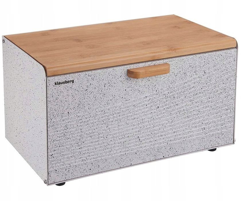 efektowny chlebak stalowy biały marmurek deska 23,5 x 35,5 x 21 cm.