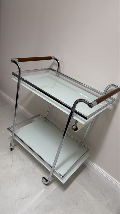 Wózek barek na kółkach szklany srebrny