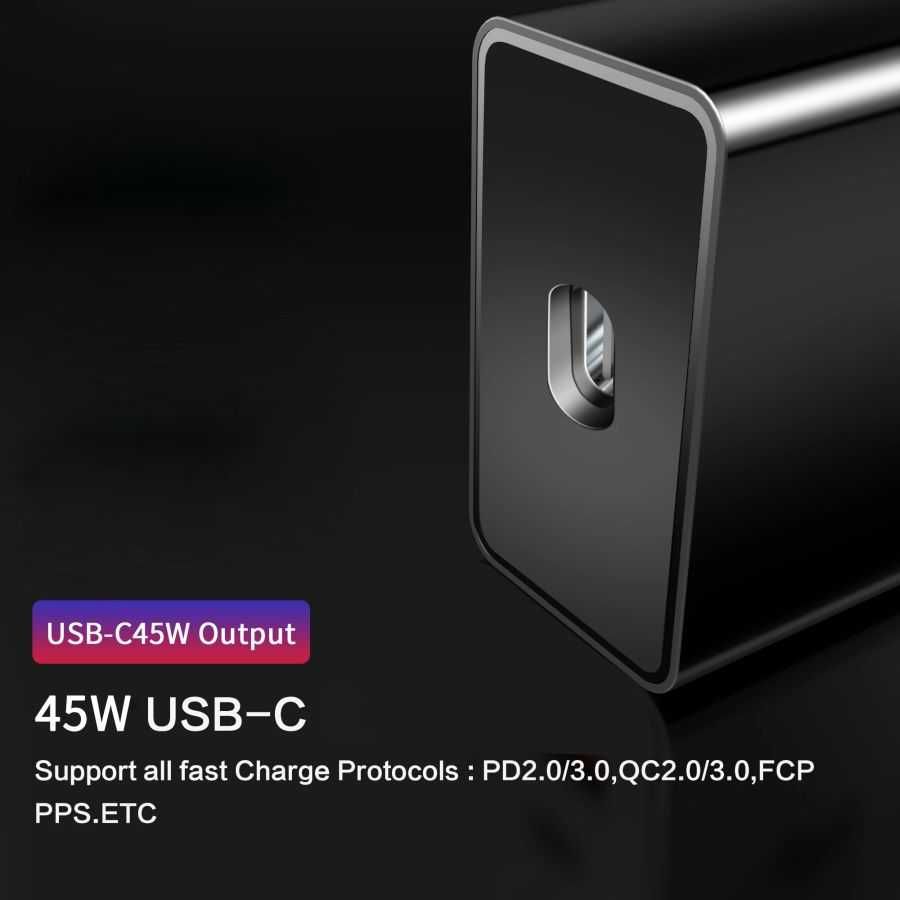 Szybka ładowarka PD 45W USB C + kabel USB C 1 metr czarne