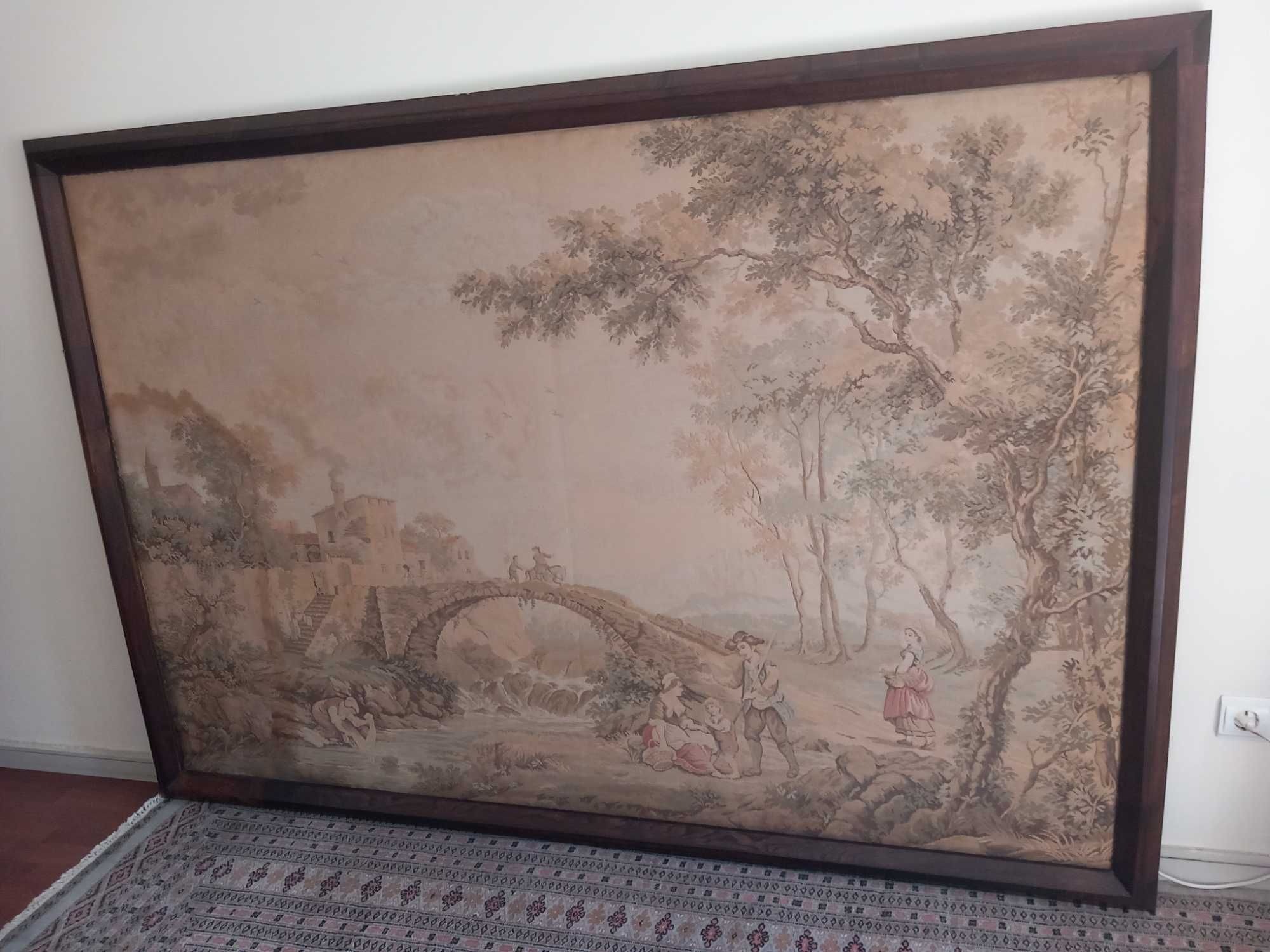 Quadro de grande porte antigo com moldura em madeira maciça
