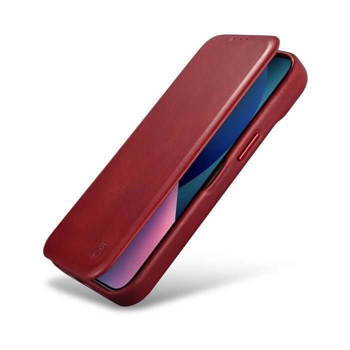 Etui Skórzane do iPhone 14 z Klapką Magnetyczną Magsafe - Czerwone
