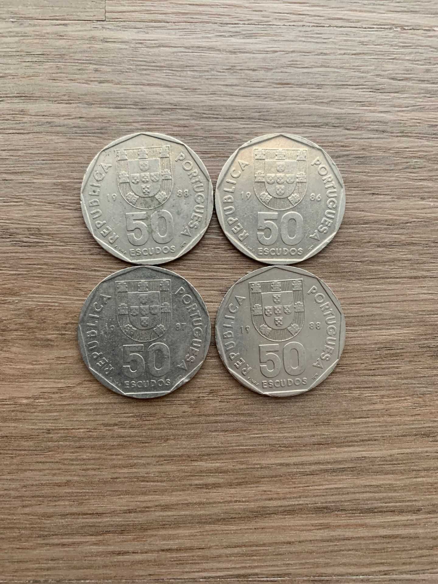 4 moedas 50 escudos - 1 de 1986, 1 de 1987 e 2 de 1988