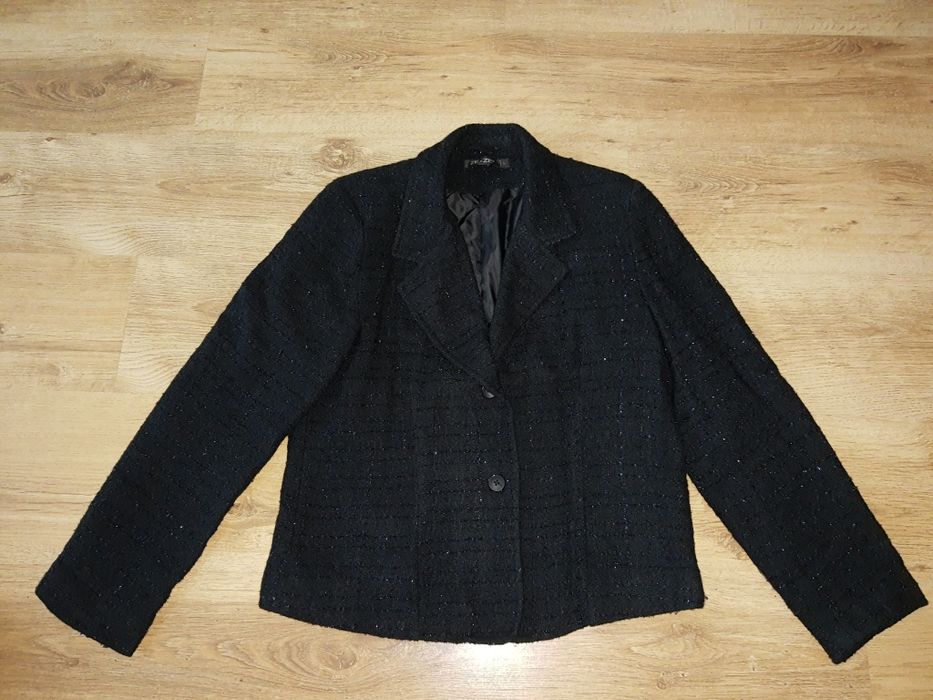 Marynarka żakiet L XL czarny 42 błyszczący srebrny damski płaszczyk