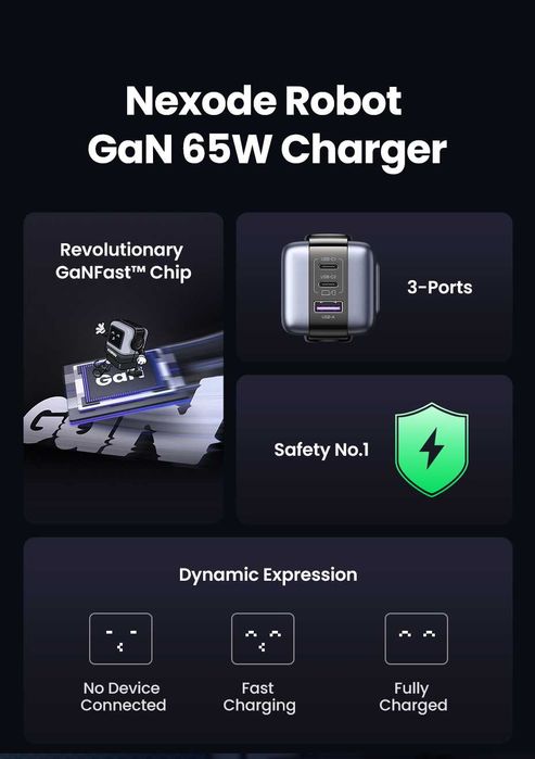 Ugreen Gan 65w Nexode Робот(є 1шт)+ подарунок УКР доставка безкоштовно