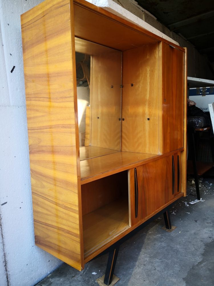 Biblioteczka regał vintage prl przesuwna drewniana