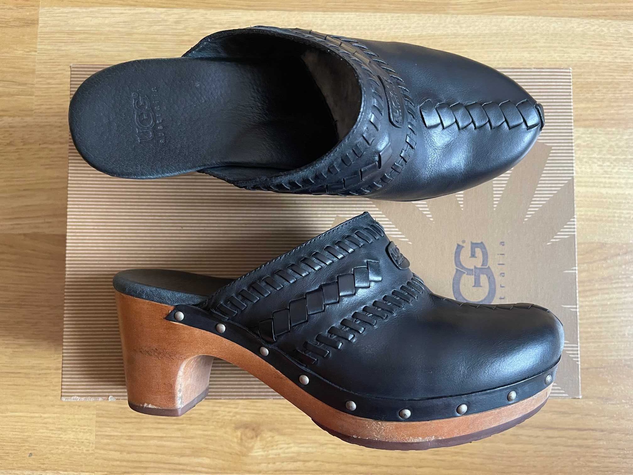Туфли, сабо, шлёпанцы UGG оригинал кожаные черные