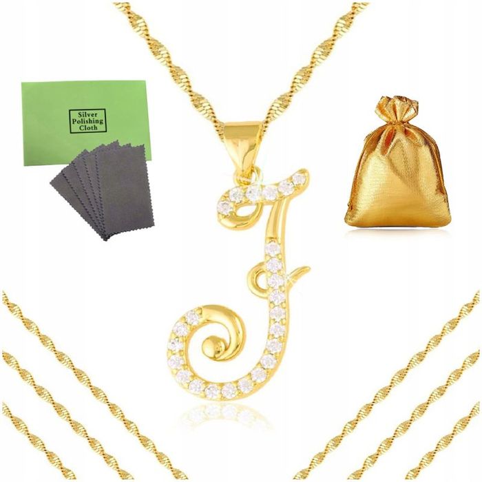 Złoty Łańcuszek Z Literką J, Stal Chirurgiczna, Naszyjnik Z Zawieszką