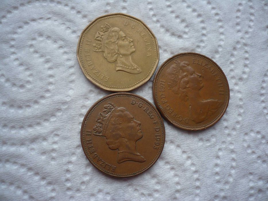 Monety Elizabeth 2. New Pence 1971 rok, 93 rok i 1990 rok.