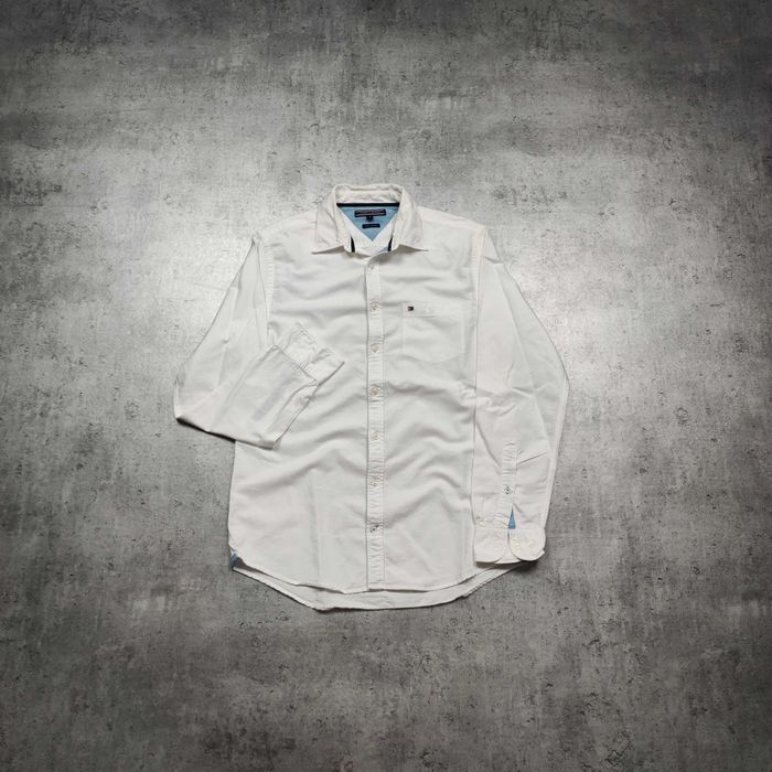 MĘSKA Elegancka PREMIUM Koszula Bawełna Logo Tommy Hilfiger Biała Haft