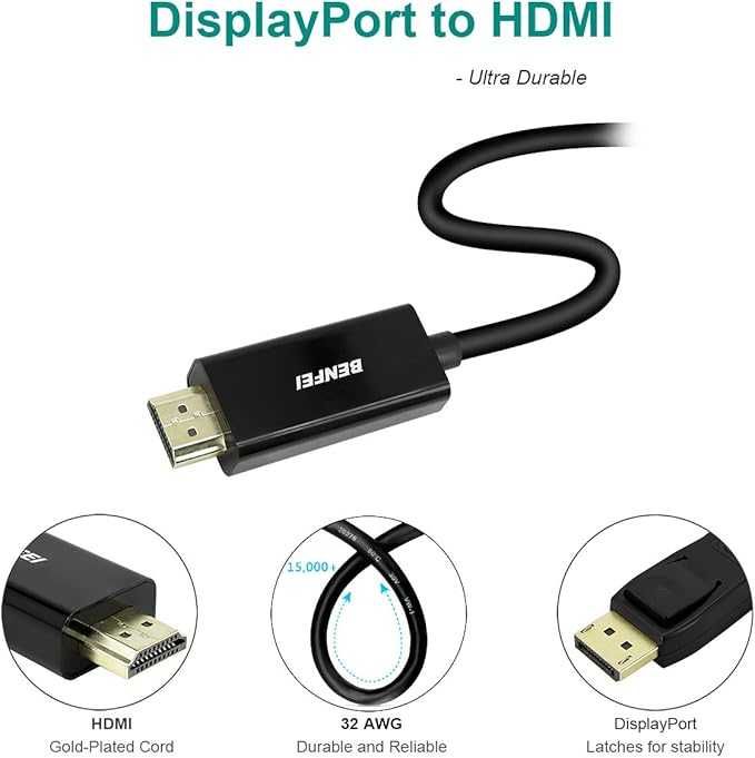 BENFEI kabel Adapter DisplayPort na HDMI 1,8 m