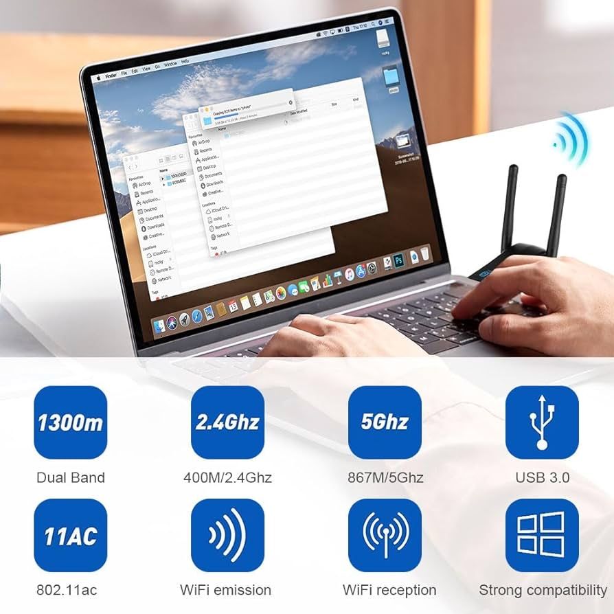 USB-накопичувач WLAN для ПК, 1300 Мбіт/с