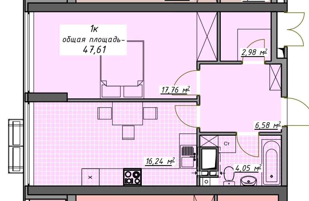 Без комиссии, Аркадия/ЖК "Атмосфера", 49 кв.м., 6 этаж