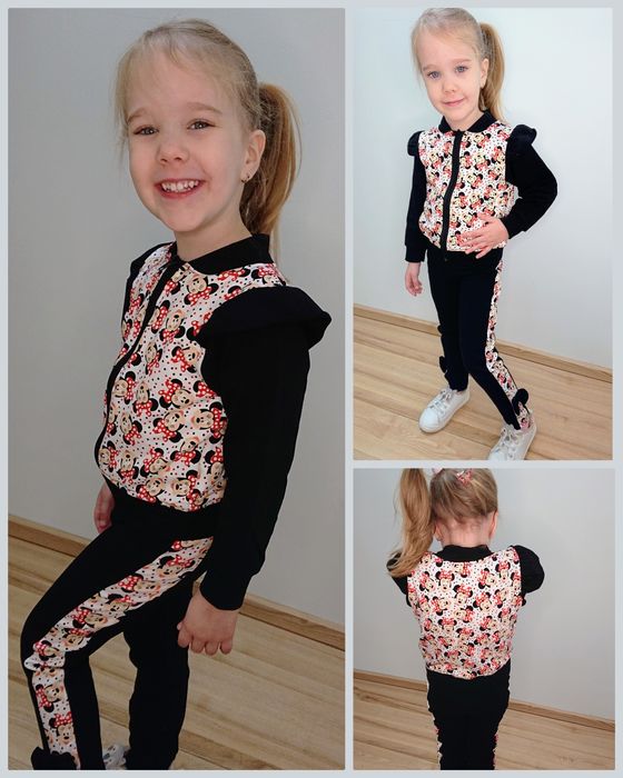 Komplet czarny z falbanami i Minnie. 92/98