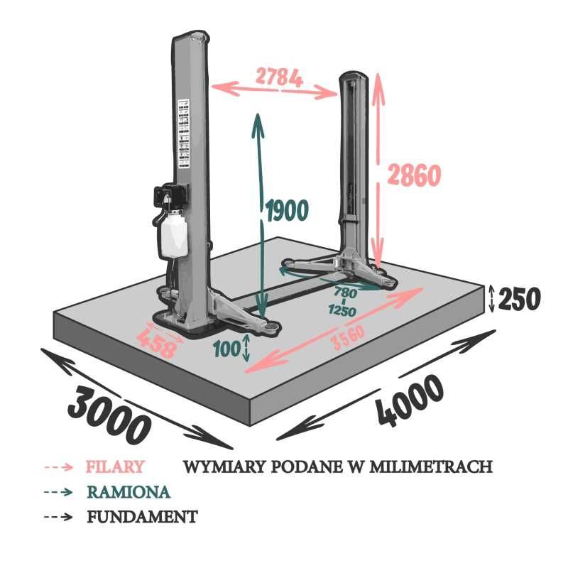 Hydrauliczy podnośnik dwukolumnowy 4.5t 4t samochodowy warsztatowy