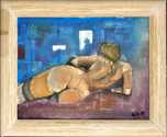 Pintura «Mulher deitada» óleo s/tela c/moldura madeira