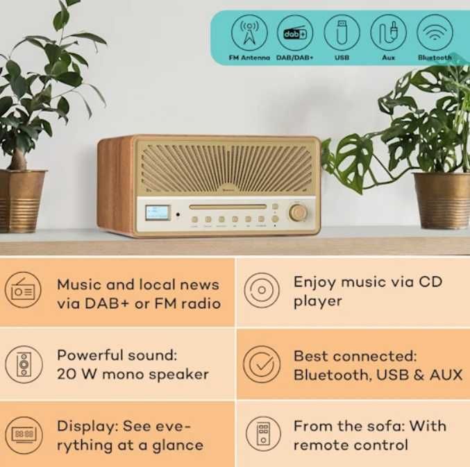 Radio retro  DAB/FM, MP3, USB Auna    G-581