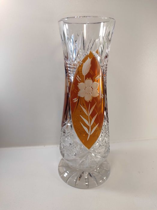 Wazon kryształowy Huta Julia wys 30,5cm / szkło kryształ kolorowy PRL