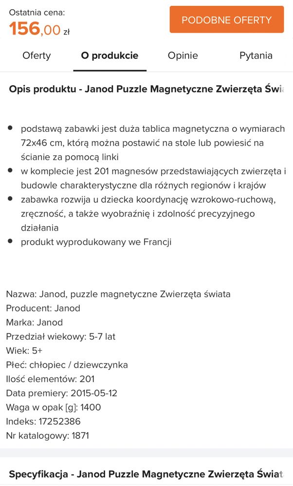 Magnetyczna mapa świata Janod 201 elementów