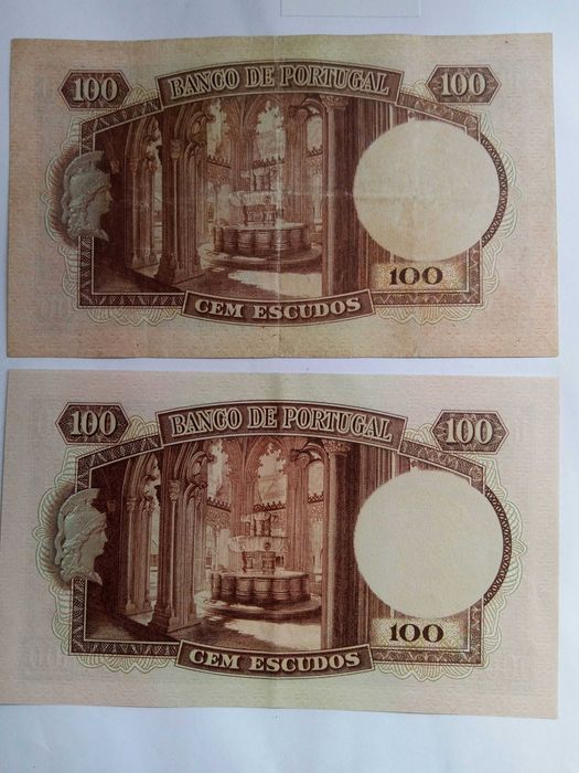 Notas de 100 escudos de 1950 e 1957.