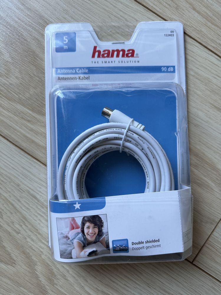 Kabel przewód antenowy telewizyjny tv Hama 5m